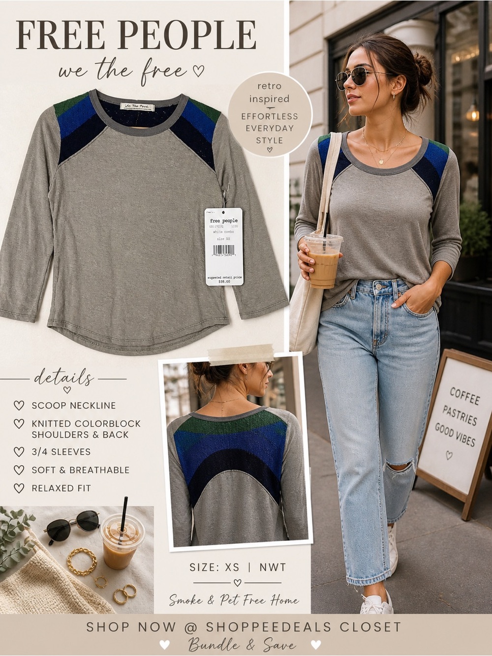 Free People We The Free Colorblock Raglan Top XS